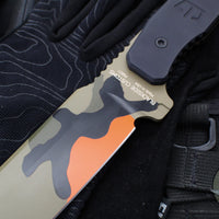 Blackside Customs Tokyo Drifter Fixed Blade Wakizashi- Woodland Orange Camo Finish- Black Aluminum Scales- Black HW BSC-TD-WOODOR-BLKA