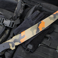 Blackside Customs Tokyo Drifter Fixed Blade Wakizashi- Woodland Orange Camo Finish- Black Aluminum Scales- Black HW BSC-TD-WOODOR-BLKA