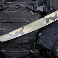 Blackside Customs Tokyo Drifter Fixed Blade Wakizashi- Woodland Topo Camo Blade Finish- Black G-10 Scales- Black HW BSC-TD-WOODTOPO-BLKG10