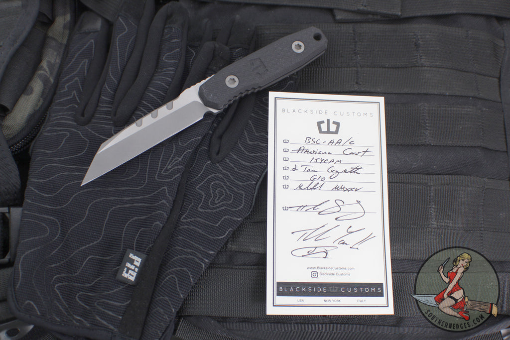 Blackside Customs Americana- SCRATCH DEAL- Covert- Reverse Tanto Edge- Two Tone Gray Matter Blade Finish- Black G-10 Scales BSC-AMCO-GMK-BLKG10 USED