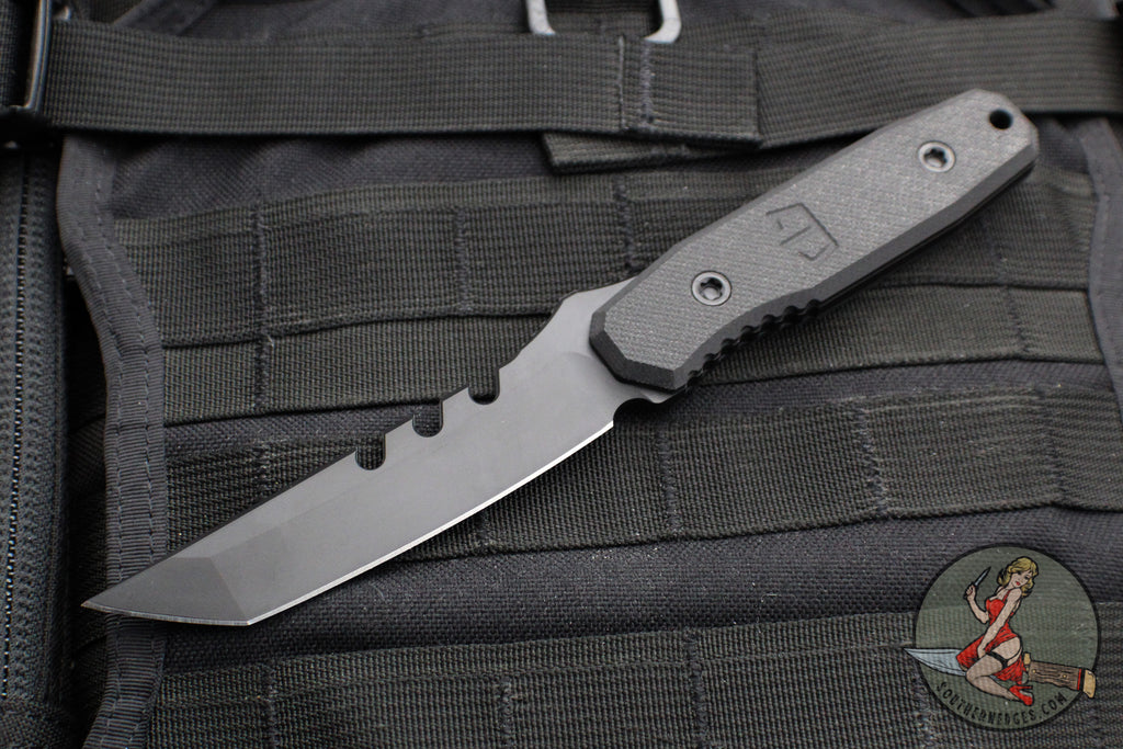 Blackside Customs Kimura Fixed Blade - Reaper Back Cut- Black Blade Finish- Black G-10 Scales BSC-K1-REAPER-BLK-BLKG10