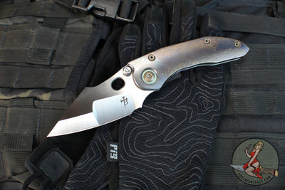 Borka Blades Custom Stitch- Cosmic Finished Titanium Handles and Clip- Satin Nightmare Grind Blade