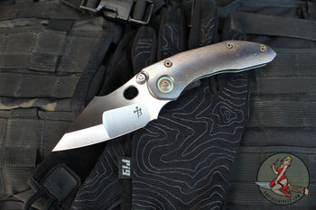 Borka Blades Custom Stitch- Cosmic Finished Titanium Handles and Clip- Satin Nightmare Grind Blade