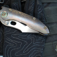 Borka Blades Custom Stitch- Cosmic Finished Titanium Handles and Clip- Satin Nightmare Grind Blade