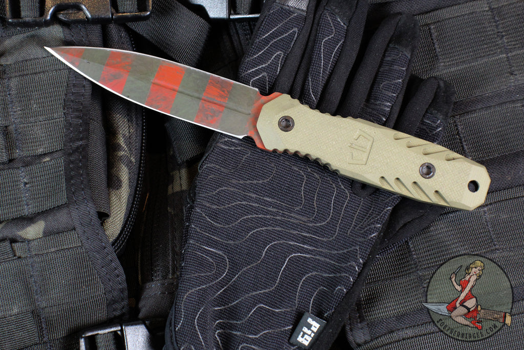 Blackside Customs Phase 7 SDM- Double Edge Dagger - Freddy's Dirty Sweater Edition- Tan G-10 Handle Scales- Dirty Sweater Finished Blade BSC-P7SDM-FREDDY