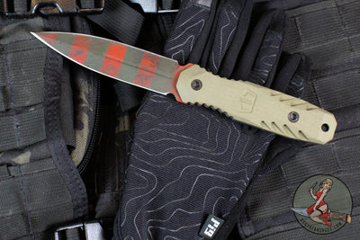 Blackside Customs Phase 7 SDM- Double Edge Dagger - Freddy's Dirty Sweater Edition- Tan G-10 Handle Scales- Dirty Sweater Finished Blade BSC-P7SDM-FREDDY