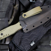 Blackside Customs Phase 7 SDM- Double Edge Dagger - Freddy's Dirty Sweater Edition- Tan G-10 Handle Scales- Dirty Sweater Finished Blade BSC-P7SDM-FREDDY