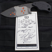 Blackside Customs/Strider Knives SLCC Fixed Blade- Drop Point Edge- Black G-10 Scale- Gray Camo With Orange Chips Finished Magnacut Blade