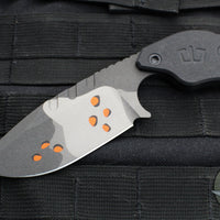 Blackside Customs/Strider Knives SLCC Fixed Blade- Drop Point Edge- Black G-10 Scale- Gray Camo With Orange Chips Finished Magnacut Blade