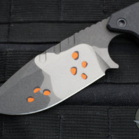 Blackside Customs/Strider Knives SLCC Fixed Blade- Drop Point Edge- Black G-10 Scale- Gray Camo With Orange Chips Finished Magnacut Blade