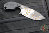 Blackside Customs/Strider Knives SLCC Fixed Blade- Drop Point Edge- Black G-10 Scale- Gray Camo With Orange Chips Finished Magnacut Blade