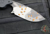 Blackside Customs/Strider Knives SLCC Fixed Blade- Drop Point Edge- Black G-10 Scale- Gray Camo With Orange Chips Finished Magnacut Blade