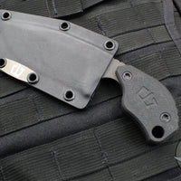 Blackside Customs/Strider Knives SLCC Fixed Blade- Drop Point Edge- Black G-10 Scale- Gray Camo With Orange Chips Finished Magnacut Blade