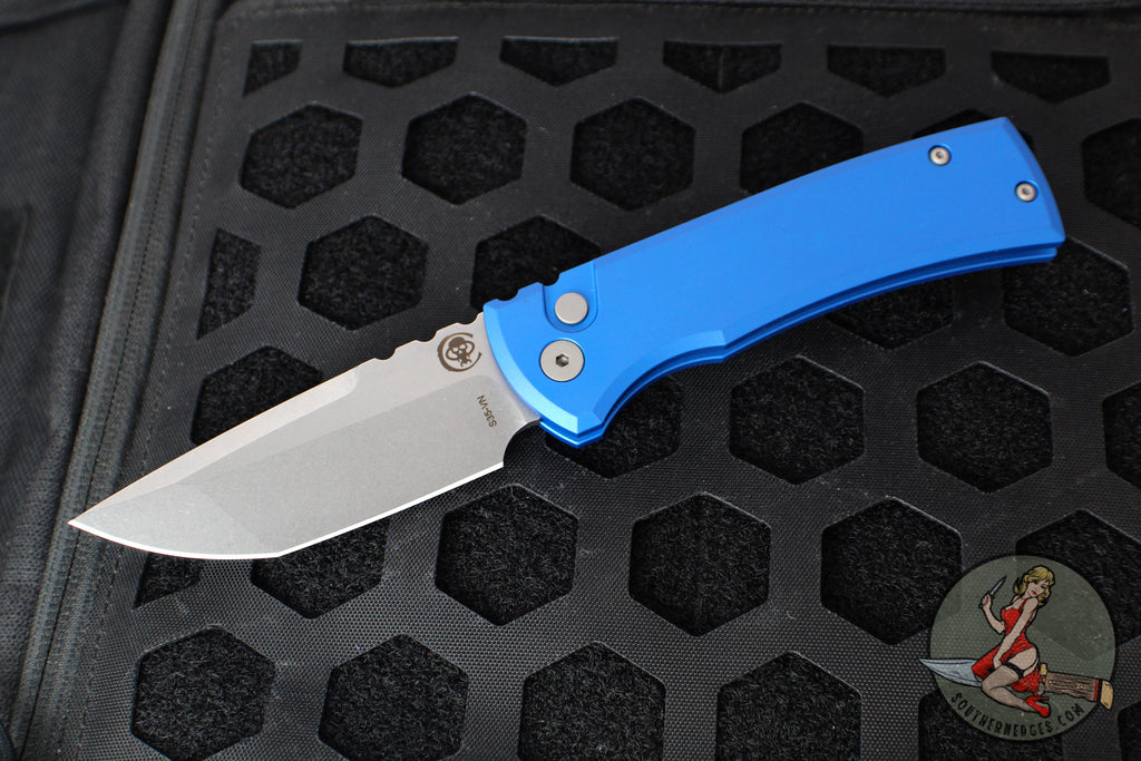 Chaves Protech Knives- Redencion 229- OTS Auto- Tanto Edge- Blue Handle- Stonewash Blade