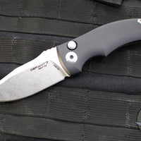 Defiant 7- Valmara- Out The Side (OTS) Auto Knife-  Black Handle- Stonewash Finished Blade