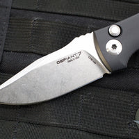 Defiant 7- Valmara- Out The Side (OTS) Auto Knife-  Black Handle- Stonewash Finished Blade