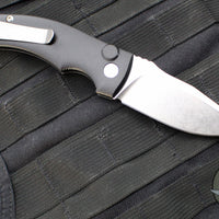 Defiant 7- Valmara- Out The Side (OTS) Auto Knife-  Black Handle- Stonewash Finished Blade