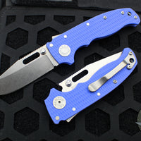 Demko Knives- AD20.5 Shark Lock Knife- Clip Point Or Shark Foot- Blue G-10 Handle- Stonewash Finished 20CV Blade