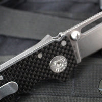 Demko Knives- AD20.5 Shark Lock Knife- Clip Point Or Shark Foot- Carbon Fiber Handle- Stonewash Finished 20CV Steel Blade