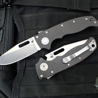 Demko Knives- AD20.5 Shark Lock Knife- Clip Point Or Shark Foot- Carbon Fiber Handle- Stonewash Finished 20CV Steel Blade