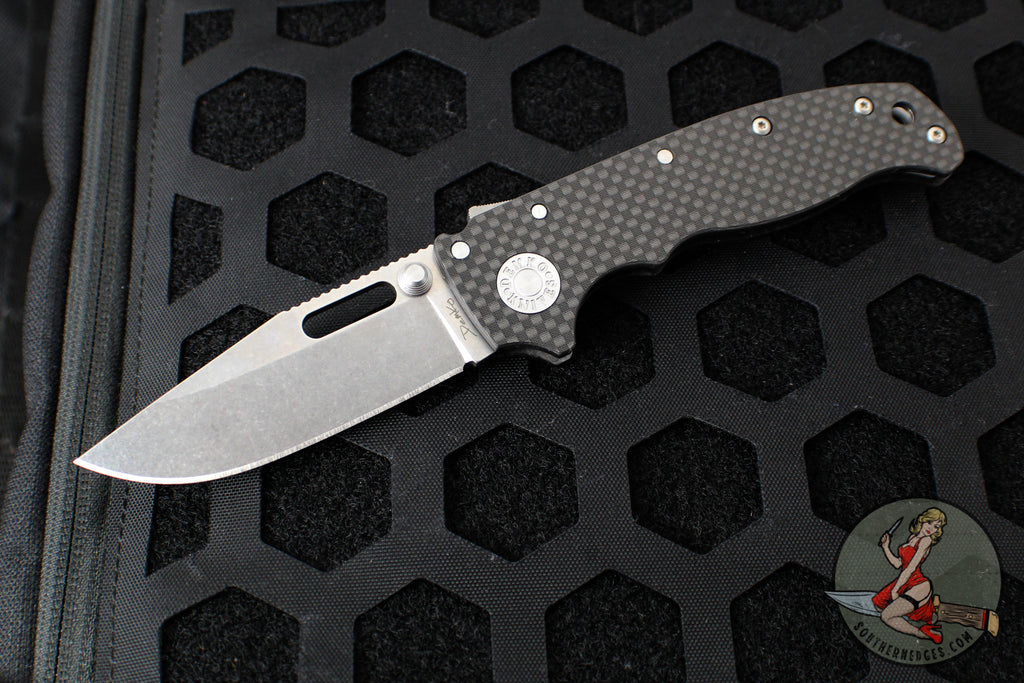 Demko Knives- AD20.5 Shark Lock Knife- Clip Point- Carbon Fiber Handle- Stonewash Finished S35VN Blade