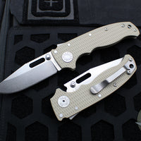 Demko Knives- AD20.5 Shark Lock Knife- Clip Point Or Shark Foot- Coyote G-10 Handle- Stonewash Finished S35VN Blade