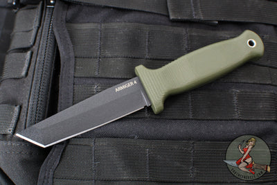 Demko Knives Armiger 4 Fixed Blade- Tanto Edge- Green Handle- Black Blade