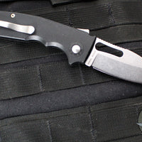 Demko Knives- Shark Cub- Shark Lock Knife- Clip Point Or Slicer- Black GRN Handle- Stonewash Finished AUS-10A Blade