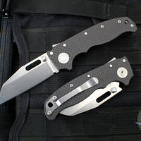 Demko Knives- AD20.5 Shark Lock Knife- Clip Point Or Shark Foot- Carbon Fiber Handle- Stonewash Finished 20CV Steel Blade