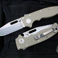 Demko Knives- AD20.5 Shark Lock Knife- Clip Point Or Shark Foot- FDE G-10 Handle- Stonewash Finished 3V Blade