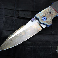 Allen Elishewitz Custom Knives White Swan Folder- Carbon Fiber and Antique Finished Titanium Bolster- Two Tone Antique Finished Blade