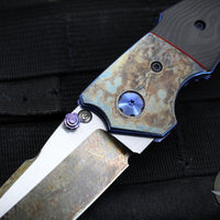 Allen Elishewitz Custom Knives White Swan Folder- Carbon Fiber and Antique Finished Titanium Bolster- Two Tone Antique Finished Blade