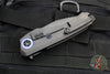 Heretic Wraith Manual Flipper V3- Single Edge- Battleworn Black Titanium and Carbon Fiber Handle- Black DLC Blade- Blue Titanium Pivot Collar And Lock Limiter H001-6A-BLUTI
