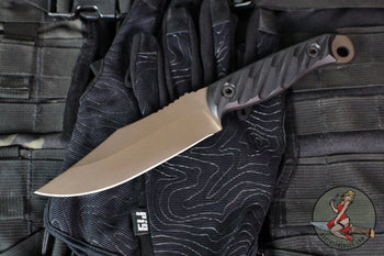 Half Face Blades- Crow Scout- Textured Black G-10 Handle Scale- Midnight Bronze Cerakote S45VN Blade