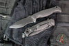 Half Face Blades- Extremis Folder/Flipper- Battle Worn Black PVD Finished Checkered Pattern Titanium Handle- Black PVD Finished S45VN Blade