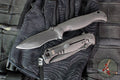 Half Face Blades- Extremis Folder/Flipper- Battle Worn Black PVD Finished Checkered Pattern Titanium Handle- Black PVD Finished S45VN Blade