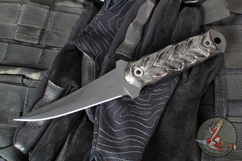 Half Face Blades- Combat Filet- Black Dark Matter Carbon Fiber Handle Scales- Armor Black Cerakoted Blade