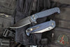 Half Face Blades- Crow Folder/Flipper- Button Lock- Navy Blue Anodized Monolithic Aluminum Handle- Grenade Stippled Grip- Black Nitride S45VN Blade