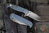 Half Face Blades- Crow Folder/Flipper- Button Lock- Navy Blue Anodized Monolithic Aluminum Handle- Grenade Stippled Grip- Black Nitride S45VN Blade