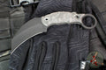 Half Face Blades- Karambito Fixed Blade- Textured Black Canvas Micarta Handle- Armor Black Cerakoted S45VN Blade