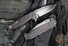 Half Face Blades- Crow Folder/Flipper- Button Lock- Anodized Black Monolithic Aluminum Handle- Grenade Stippled Grip- Black Nitride S35VN Blade