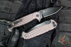 Half Face Blades- Crow Folder/Flipper- Button Lock- Anodized Gray (Rose) Monolithic Aluminum Handle- Grenade Stippled Grip- Black Nitride S45VN Blade