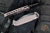 Half Face Blades- Crow Folder/Flipper- Button Lock- Anodized Gray (Rose) Monolithic Aluminum Handle- Grenade Stippled Grip- Black Nitride S45VN Blade