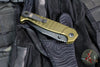 Half Face Blades- Crow Folder/Flipper- Button Lock- Anodized OD Green Monolithic Aluminum Handle- Grenade Stippled Grip- Black Nitride S35VN Blade