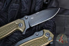 Half Face Blades- Disaster Folder/Flipper- Button Lock- Anodized OD Green Monolithic Aluminum Handle- Dimpled Grip- Black Nitride S45VN Blade- Deep Carry Clip