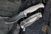 Half Face Blades- Extremis Folder/Flipper- Tumbled Raw Titanium Handle- Black PVD Finished S45VN Blade