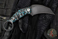 Half Face Blades- Karambito Fixed Blade- Textured Turquoise Rocky Wave Carbon Fiber Handle Scale- Armor Black Cerakoted S45VN Blade