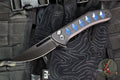 Half Face Blades- Kwaiken Folder/Flipper- Button Lock- Anodized Black Monolithic Aluminum Handle- Blue Camoquartz Inlay- Black Nitride S45VN Blade