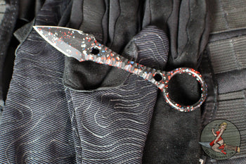 Half Face Blades- Ringstrike Fixed Blade- Rockwork Textured- Black With Patriot Splatter Cerakoted Blade