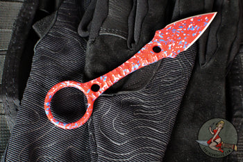 Half Face Blades- Ringstrike Fixed Blade- Rockwork Textured- Red With Patriot Splatter Cerakoted Blade